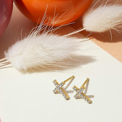 Paved Cross Studs | Gold