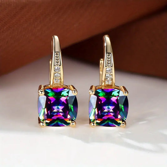 Mystic Stone Hoop Earrings | Gold