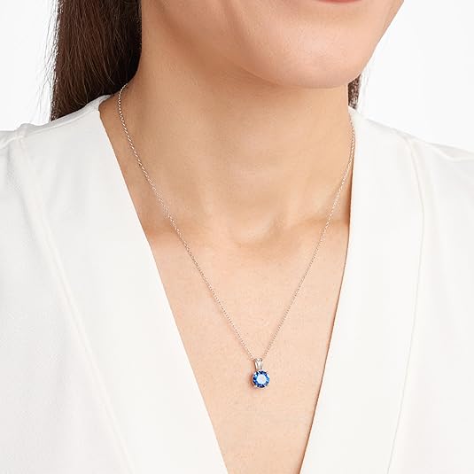 Round Cut Sapphire Necklace | White Gold