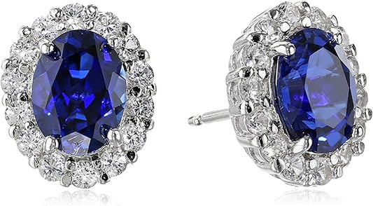 Oval White Sapphire Stud Earrings | White Gold