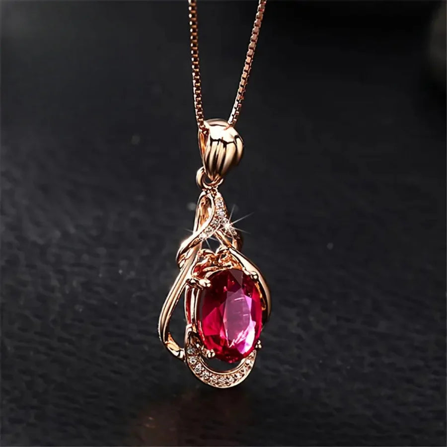 Exquisite Red Crystal Gold Necklace | Gold
