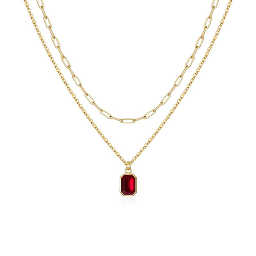 Paperclip Layered Ruby Necklace | Gold