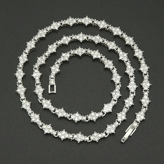 Classic Cluster Tennis Necklace | White Gold