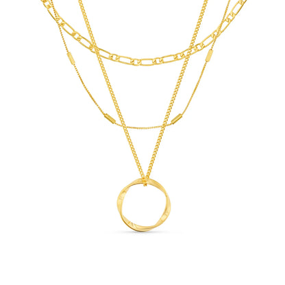 Open Circle Three Row Necklace | White Gold