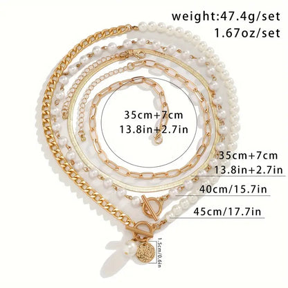 Vintage Pearl & Gold Snake Chain Necklace Set | Gold