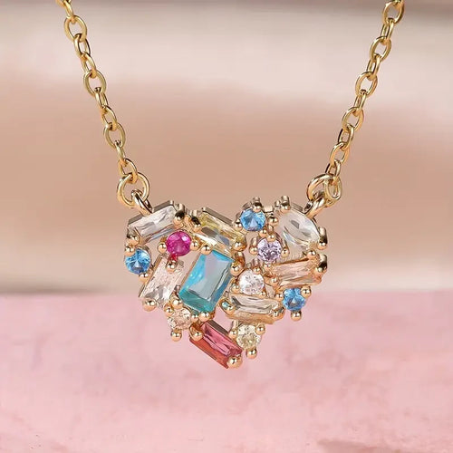 Colorful Gleam Heart Necklace | Gold
