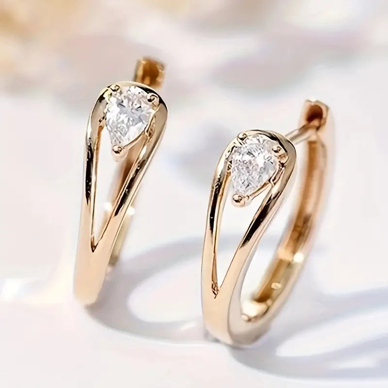 Exquisite Zirconia Golden Drop Earrings | Gold