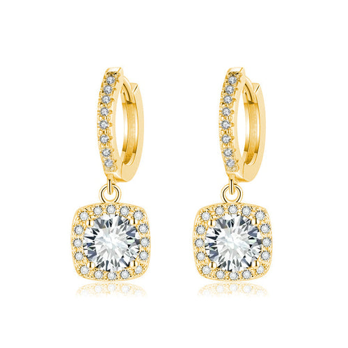 Square Halo Drop Earrings | Gold