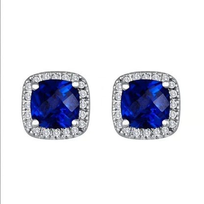 Saphir Square Stud Earrings | White Gold